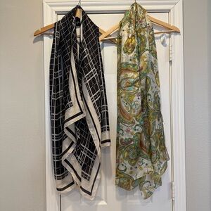 Unbranded Large Silk Scarf Black White Colorful Paisley Lot Of 2 Classic Luxury